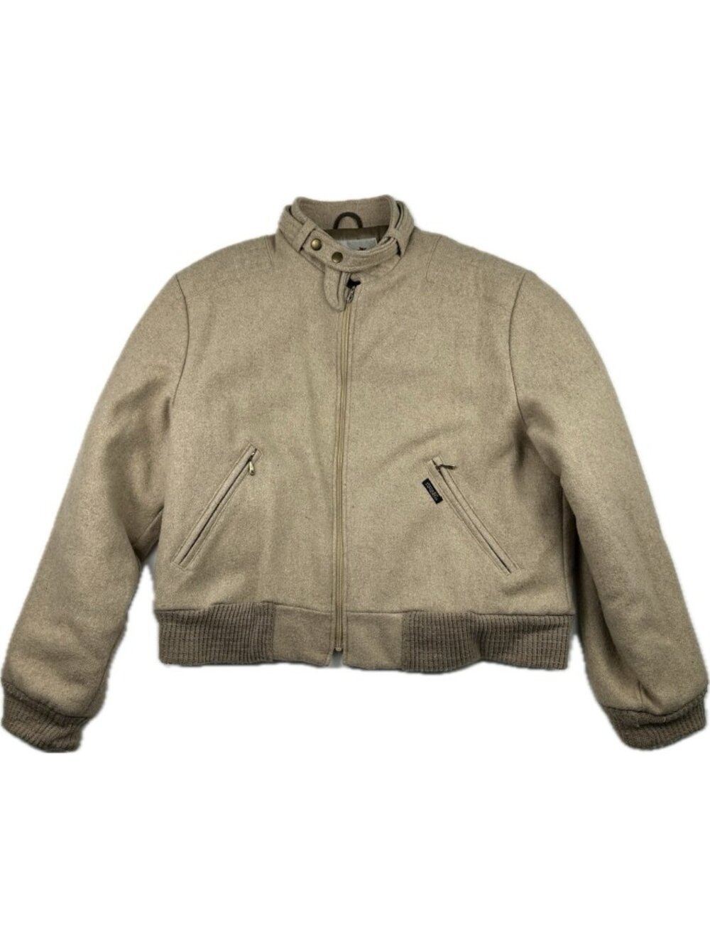 Fox Knapp Men’s Wool Bomber Jacket Tan Vintage Moto Large